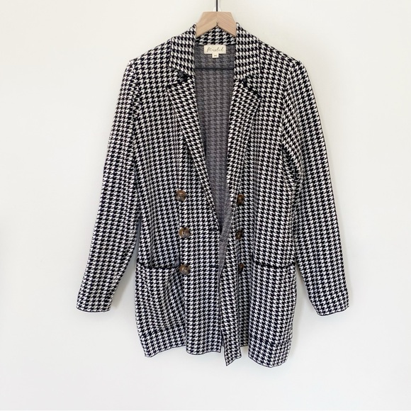 Marled Houndstooth Longline Double Breasted Button Sweater Blazer size Medium - Picture 3 of 9